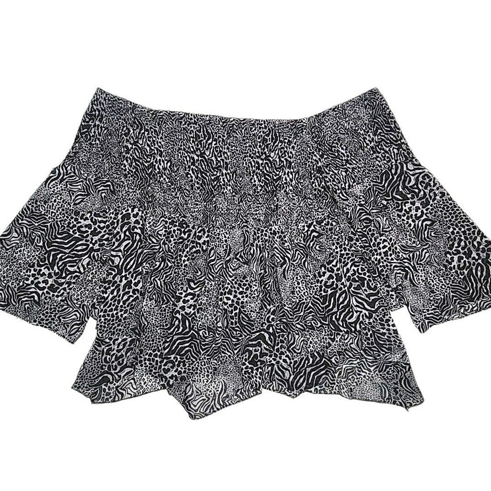 Torrid 4 Blouse Shirt Women Plus Sz 4X Off Shoulder Black Gray Leopard NEW